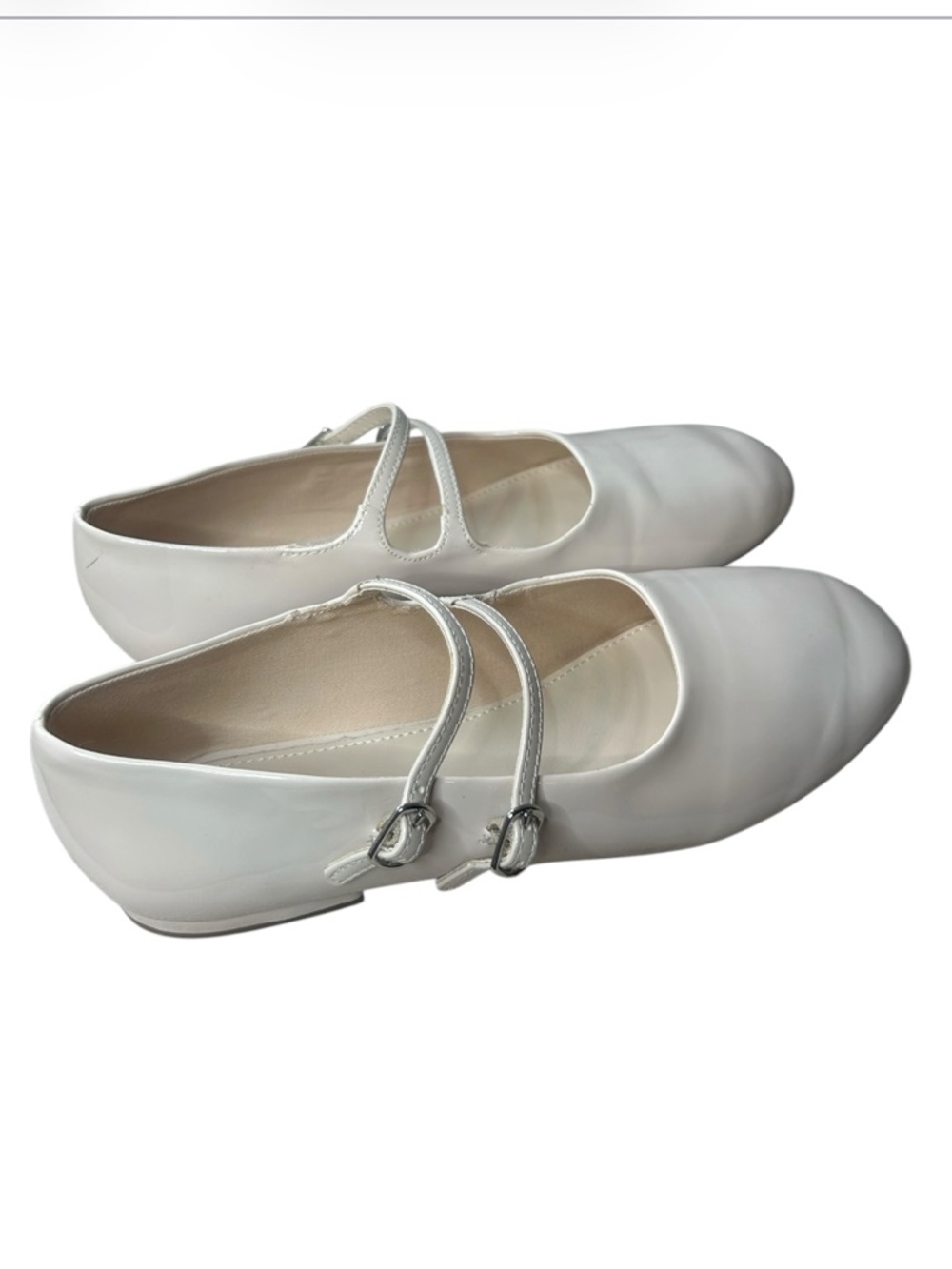 Zara Cream Faux Patent Leather Mary Jane Ballet Flats Double Strap EU 37